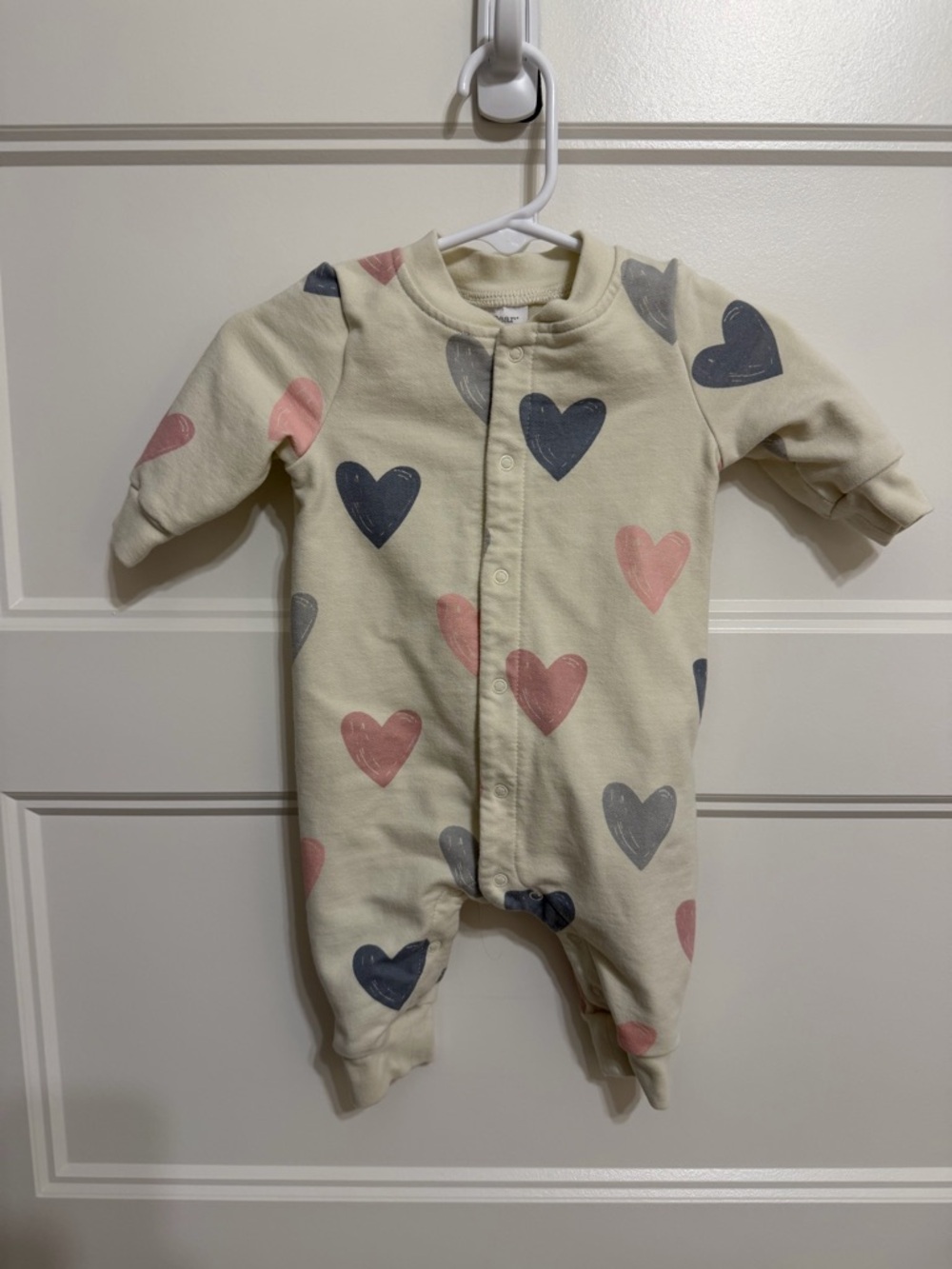 Angel Dear Cream Heart-Print Terry Romper